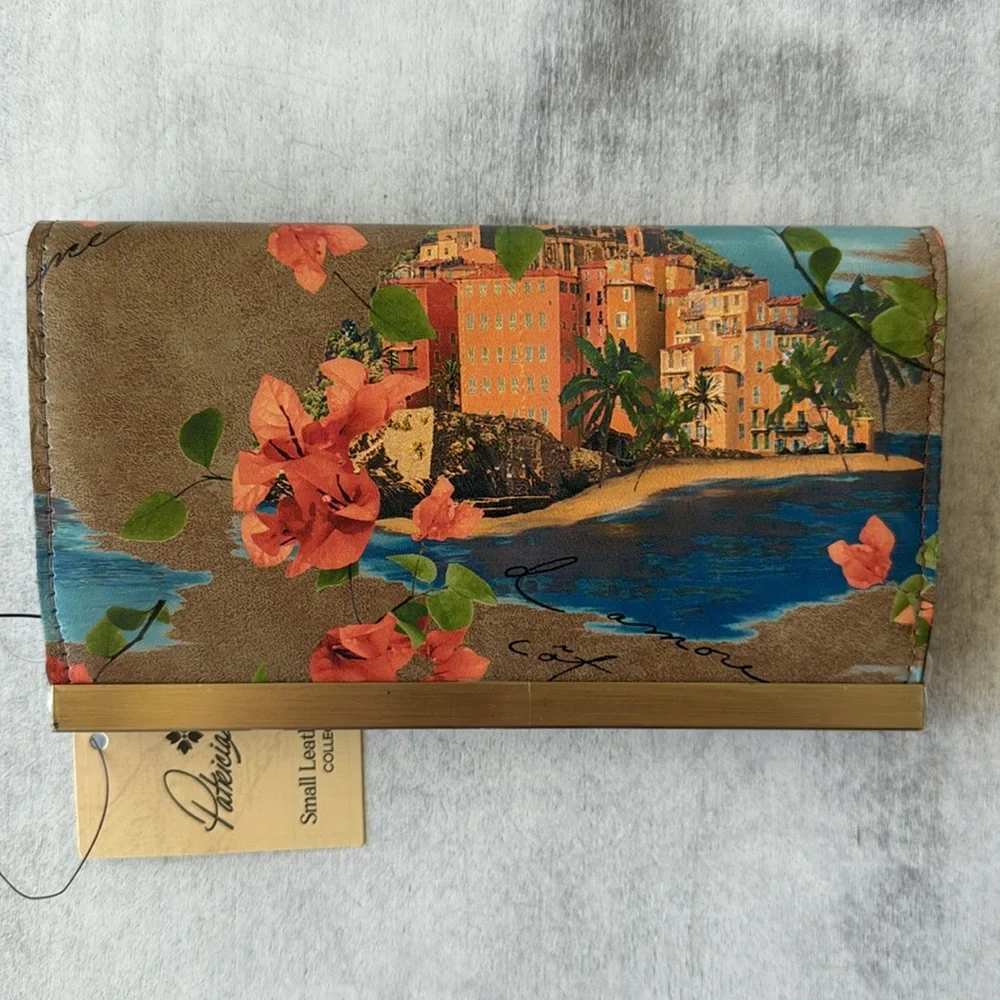 PATRICIA NASH Leather Cauchy Framed Wallet W Push Lock Closure French Riviera
